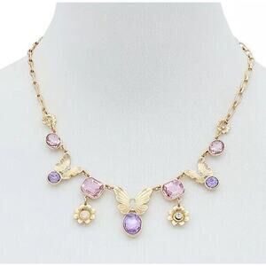 Guess Gold Tone Crystal Tanzanite Butterfly Necklace Chic Women's Fashion Style